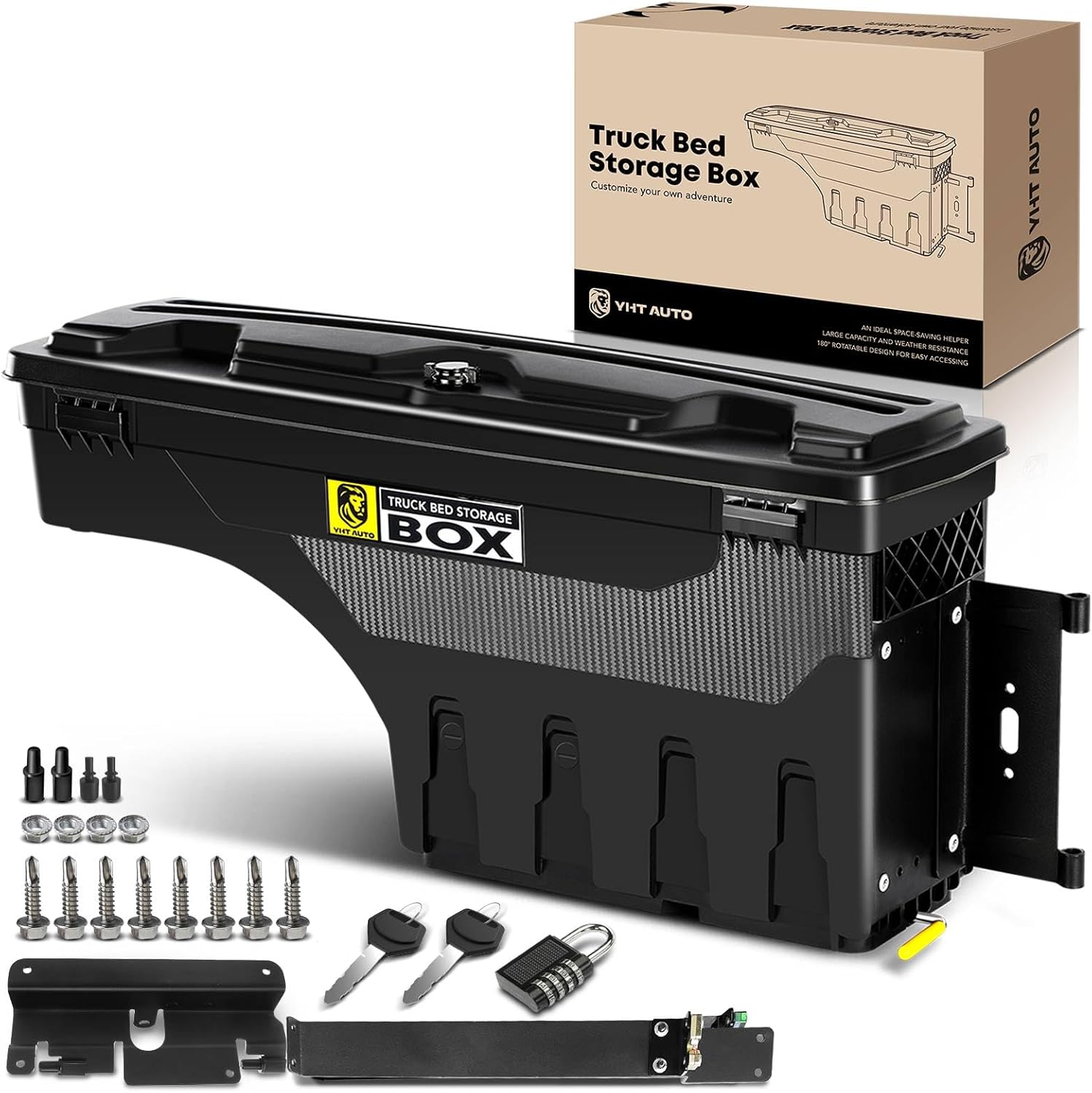 YHTAUTO Truck Bed Storage Tool Box Lockable Compatible with 2007-2018 Chevrolet Silverado & GMC Sierra 1500 2500 3500 Passenger Side, Swing Waterproof Wheel Well Toolbox